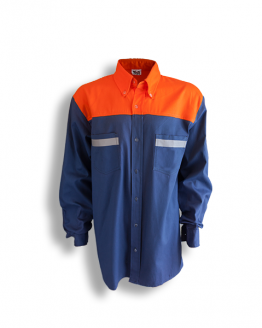 Camisa Gabardina 100% Algodon Bicolor azul-naranjo (1)